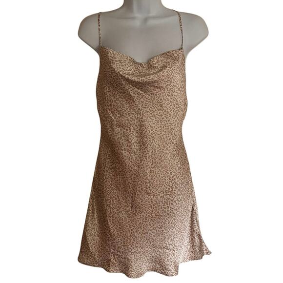 Abercrombie and Fitch Y2K Slip Dress Womens Small Cowl Neck Cheetah Print Mini - Picture 2 of 16